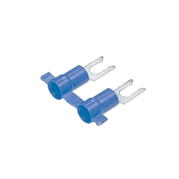Fork Terminal, #6 Stud Size, 14 AWG, 600 V, Vinyl Insulated, Blue, Crimp Termination Only, 3000 PK